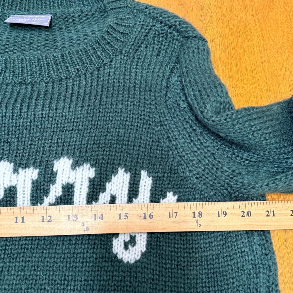 Wooden Ships Merry Crew Chunky Knit Sweater Green Mohair Wool XS/S Holiday Cozy - Picture 8 of 9
